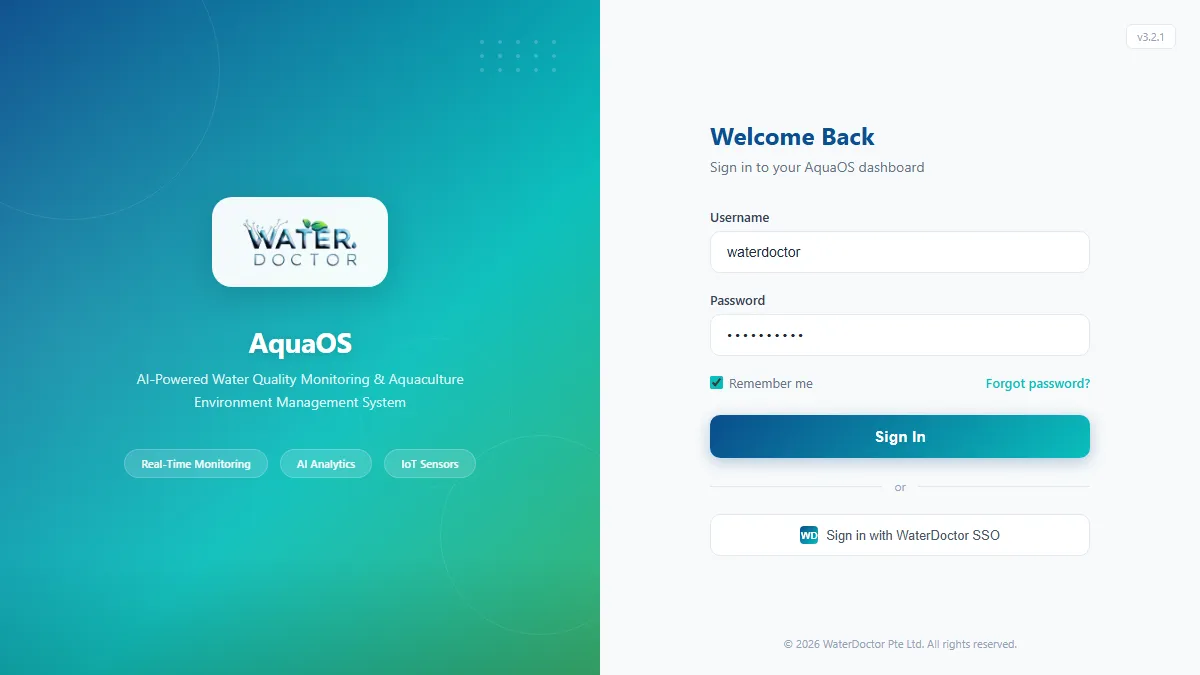 AquaOS login interface